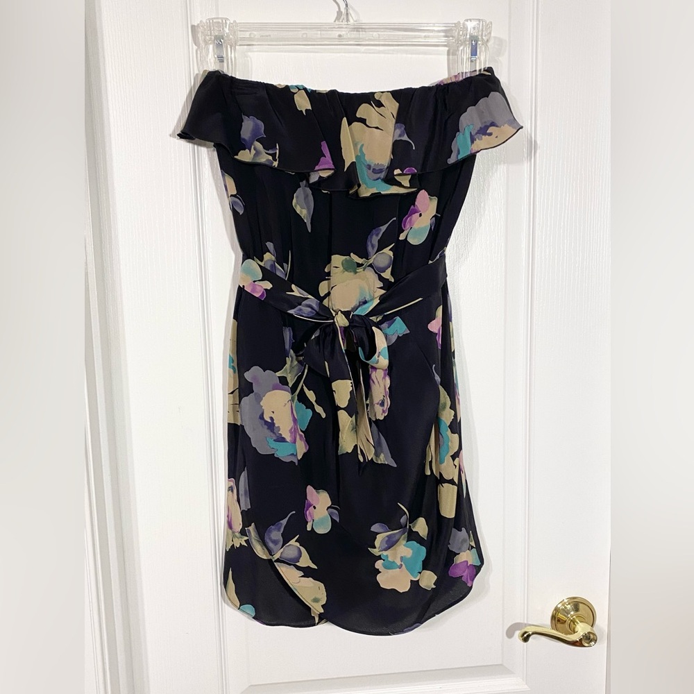 Amanda Uprichard SILK Floral Faux Wrap Strapless Mini Dress USA MADE Black Sz M
